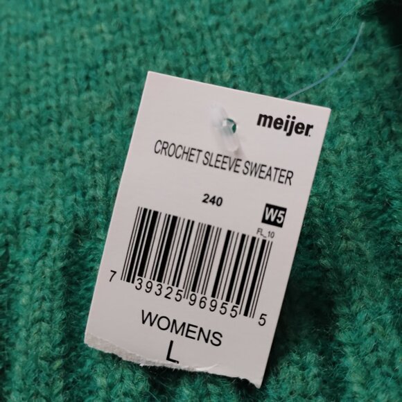 NWT Blue Green Cozy Sweater With Crocheted Sleeves - Picture 4 of 7